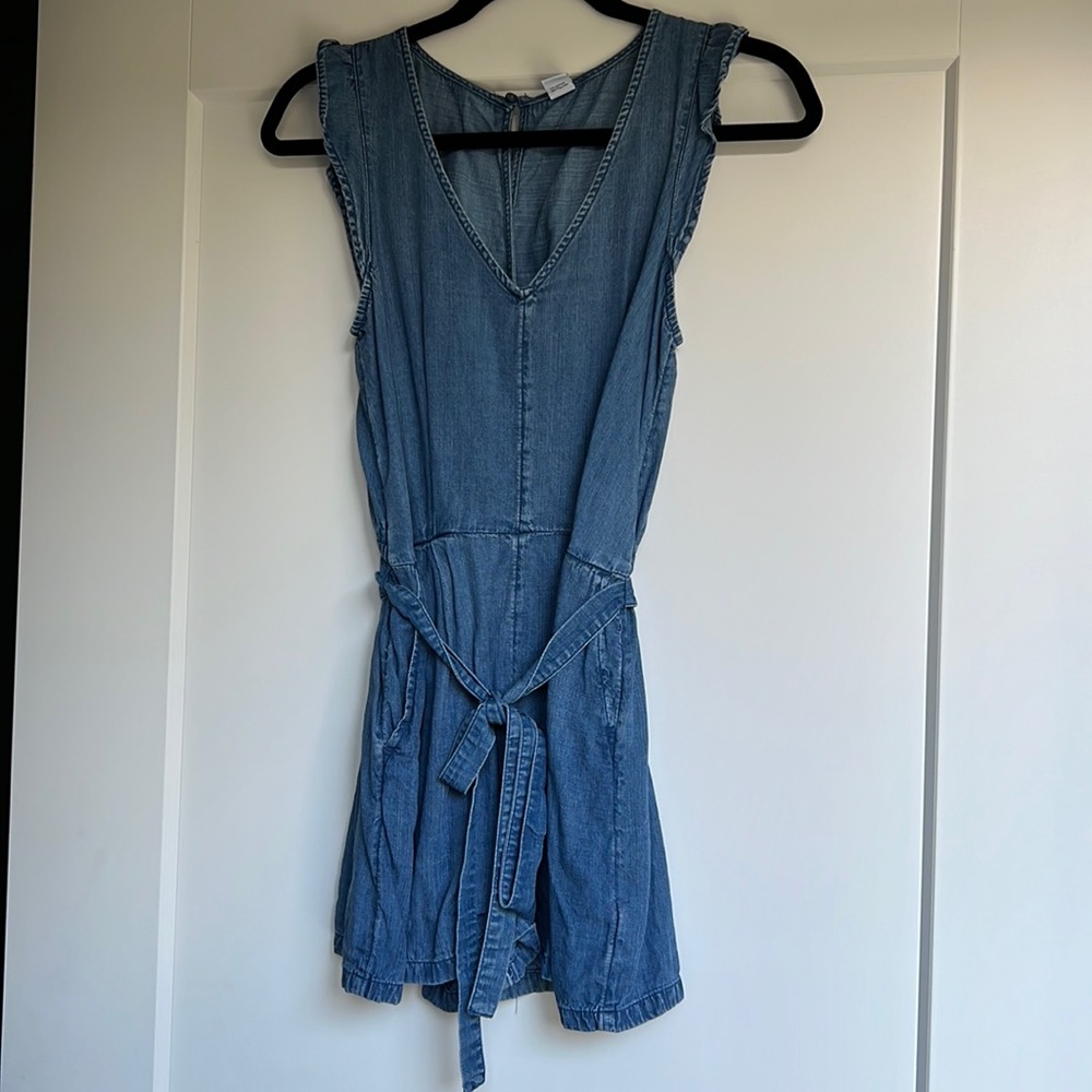 Denim Linen Romper with tie waist - Size S